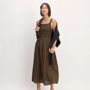 Everlane Gauze Smock Dress Brown and Black Striped, NWT, XS